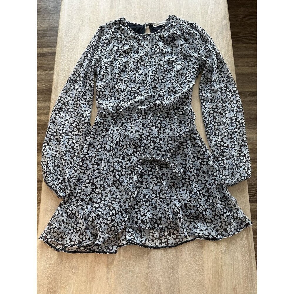 Abercrombie Blue Black Floral Long Sleeve Mini Wrap Dress Size Small